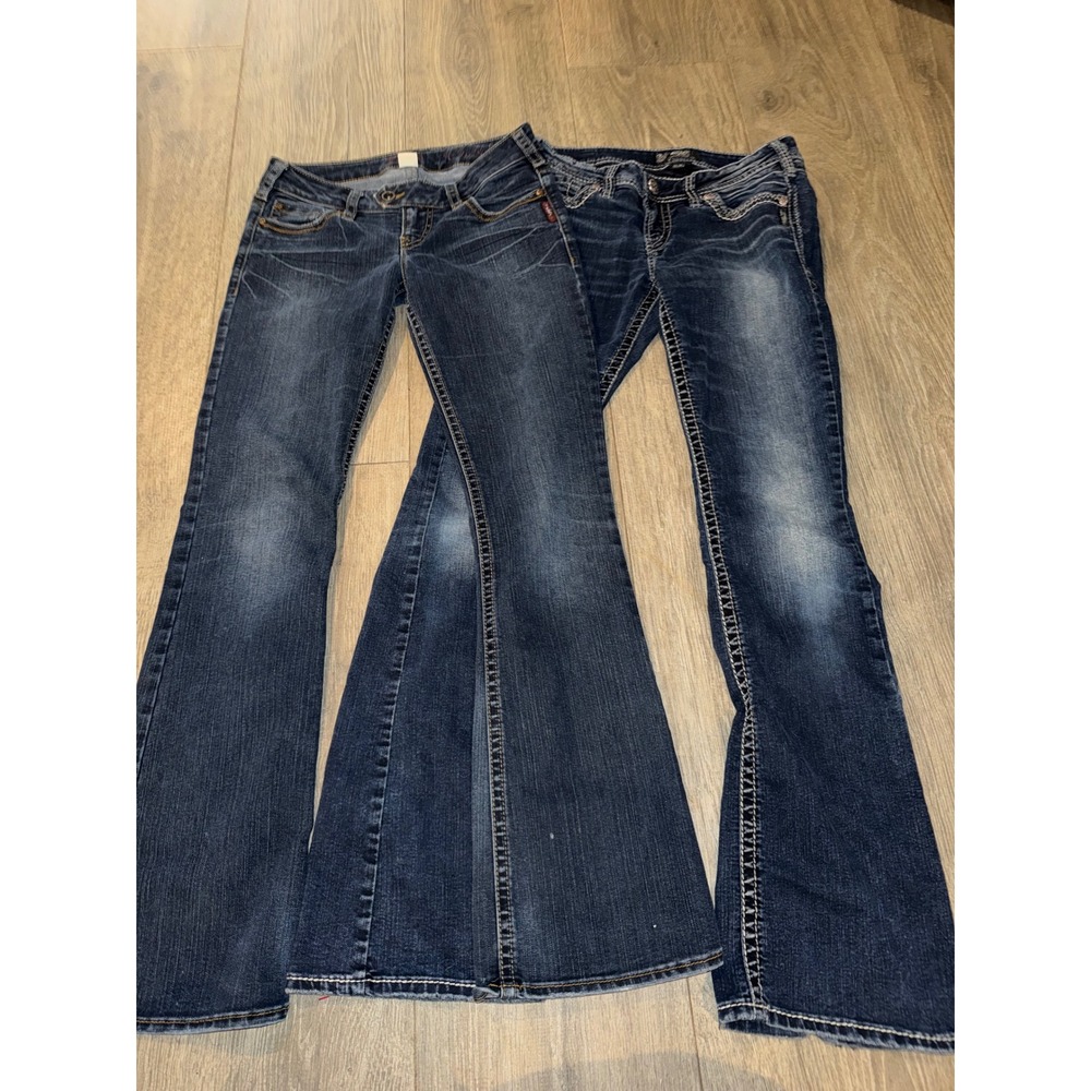 Lot of 2 Silver Jeans Co Bundle Suki Mid Slim Boot Flare Dark Wash Denim 28